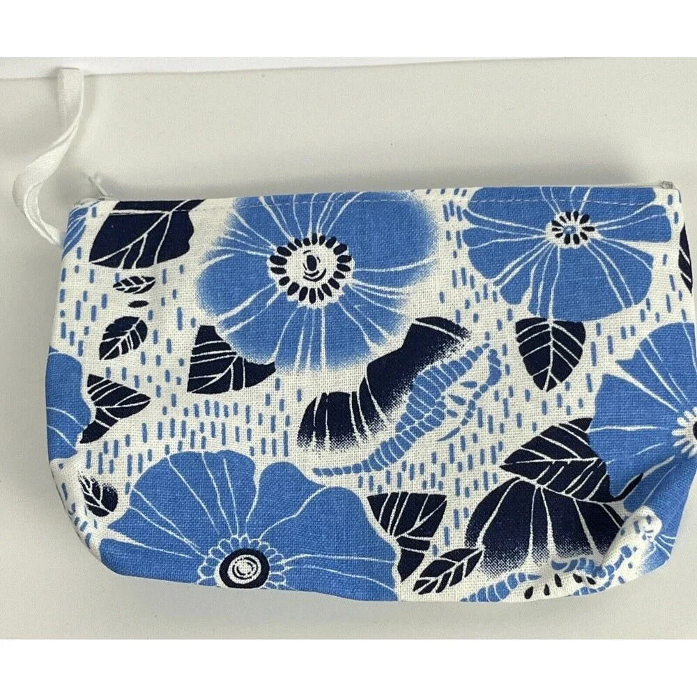 Thai Elephant Makeup‎ Bag New White Blue Floral Stitched Cosmetic Travel Pouch